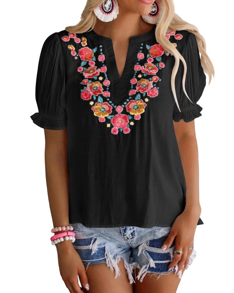 Azura Exchange Блузка с вышитыми воланами и рукавами-фонариками