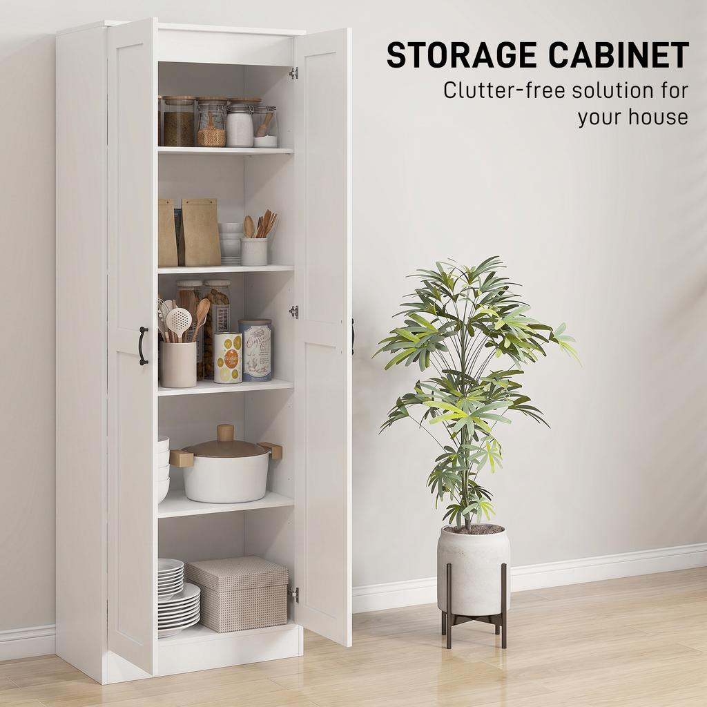 Storage Cabinet 175 cm with Storage Space, Kitchen Cabinet with Soft-Close Doors and Adjustable Shelves, White