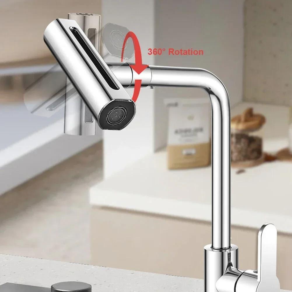 Waterfall Kitchen Faucet Stainless Steel Waterfall Flow Spray Head Hot And Cold Water Sink Mixer Tap Rotating Kitchen Faucets