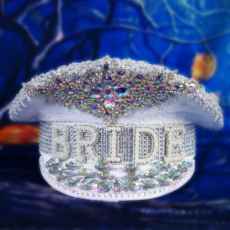 Свадебная шляпа невесты с красочным декором из страз, шляпа для сценического шоу, военная шляпа, шляпа для выступлений на сцене, маскарадная вечеринка