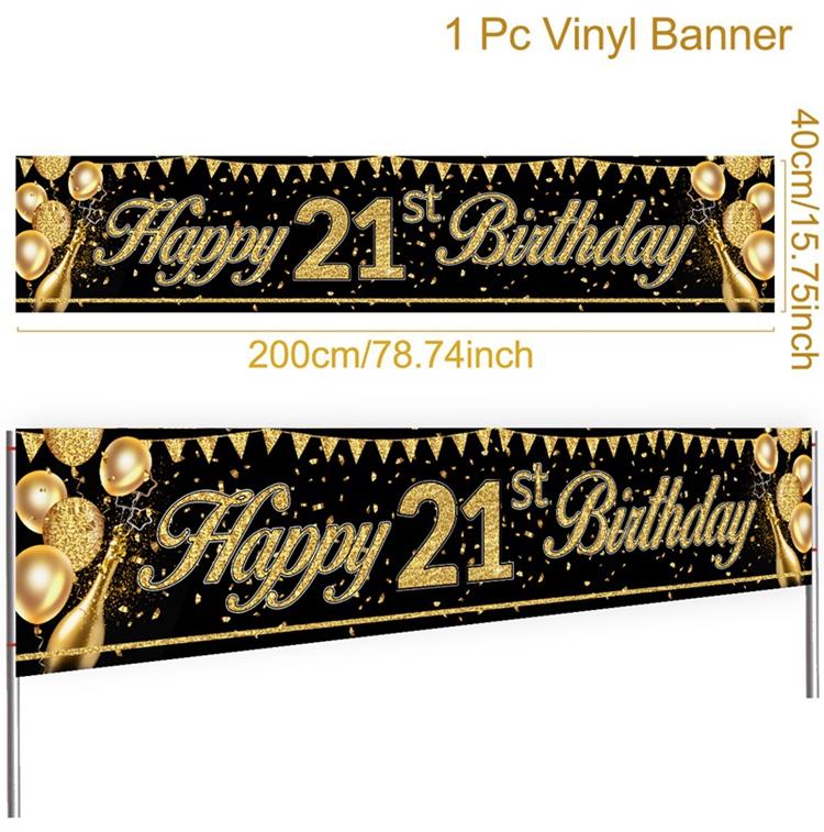 Баннер с золотым блеском, украшение на день рождения 18, 21, 60, 70 лет, баннер на день рождения, украшение на день рождения, золото, черный цвет