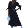 Women's Denim Long Dress V-Neck Short Sleeve Button Down Maxi Dress Casual