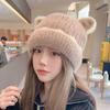 Сохраняйте тепло, вязаная шерстяная шапка, утолщенная вязаная шапочка, милая шапочка с кошачьими ушками для девочек