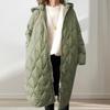 Fall Winter Women Jacket Hooded Zip-up Rhombus Texture Thin Padded Long Sleeves