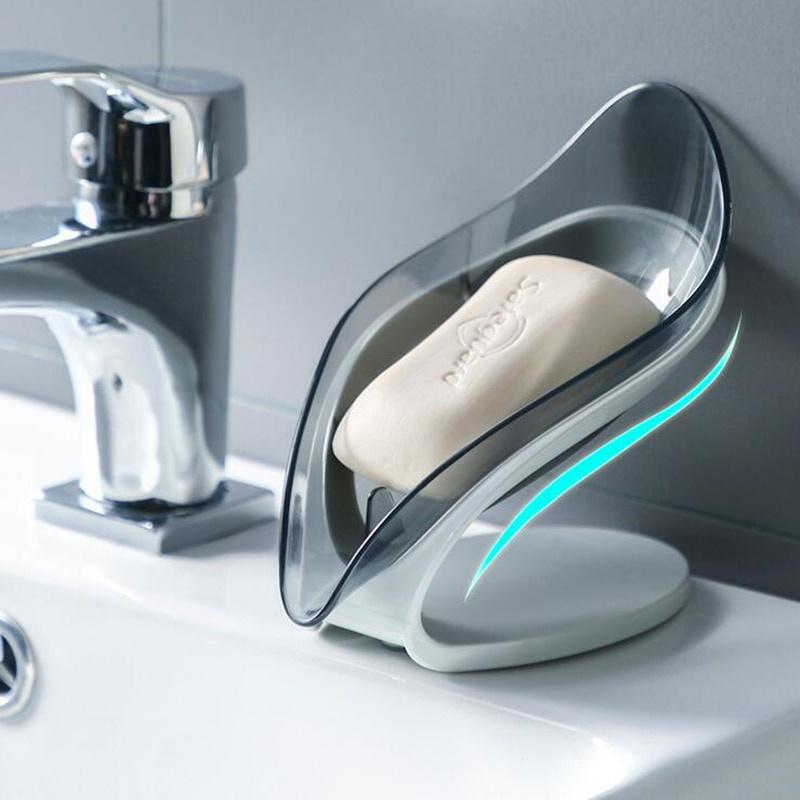 1pc Drain Soap Holder Box Bathroom Shower Soap Storage Tray Rack Ledge Leaf Shape Plastic Drainage Accessory