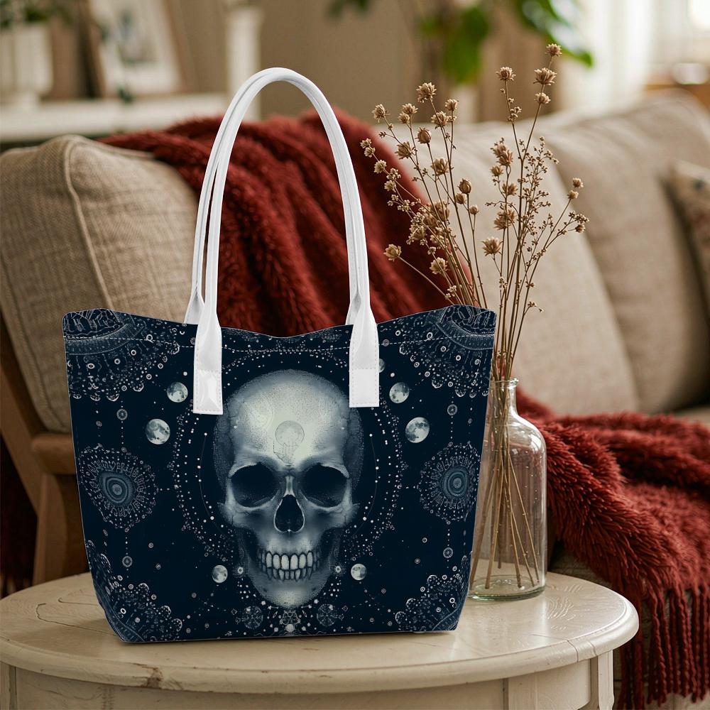 Gothic Skull Pattern Tote Bag Stylish Daily Carry Shoulder Handbag for Casual Use