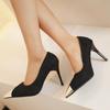Модные новые сексуальные женские туфли на высоком каблуке, женские туфли-шпильки с узором «гусиная лапка», подходящие по цвету металлические остроносые туфли, свадебные женские туфли-лодочки, черные туфли на каблуках