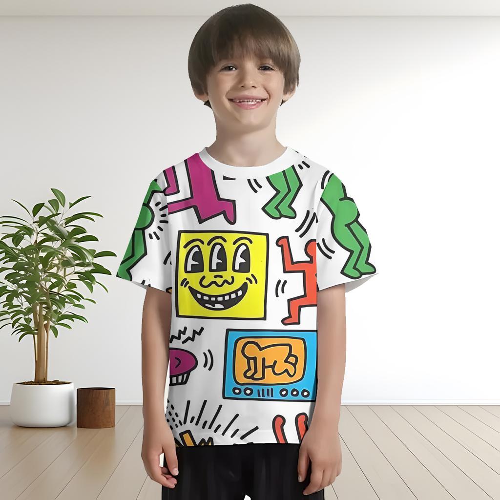 Детская 3D-печать Кейта Харингса Детская одежда от 5 до 14 лет Мужская футболка для мальчиков и девочек Детские рубашки