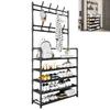 Free Standing Large Capacity Shoes Rack Multiple Hooks Strong Load-bearing 5 Tiers Hat Coat Shoes Storage Stand