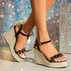 Ladies Slope Heel Sandals Sexy Straw Rope Simple  High Slope Heel Waterproof Trolley Model Rhinestone Cool LFD-11013-11