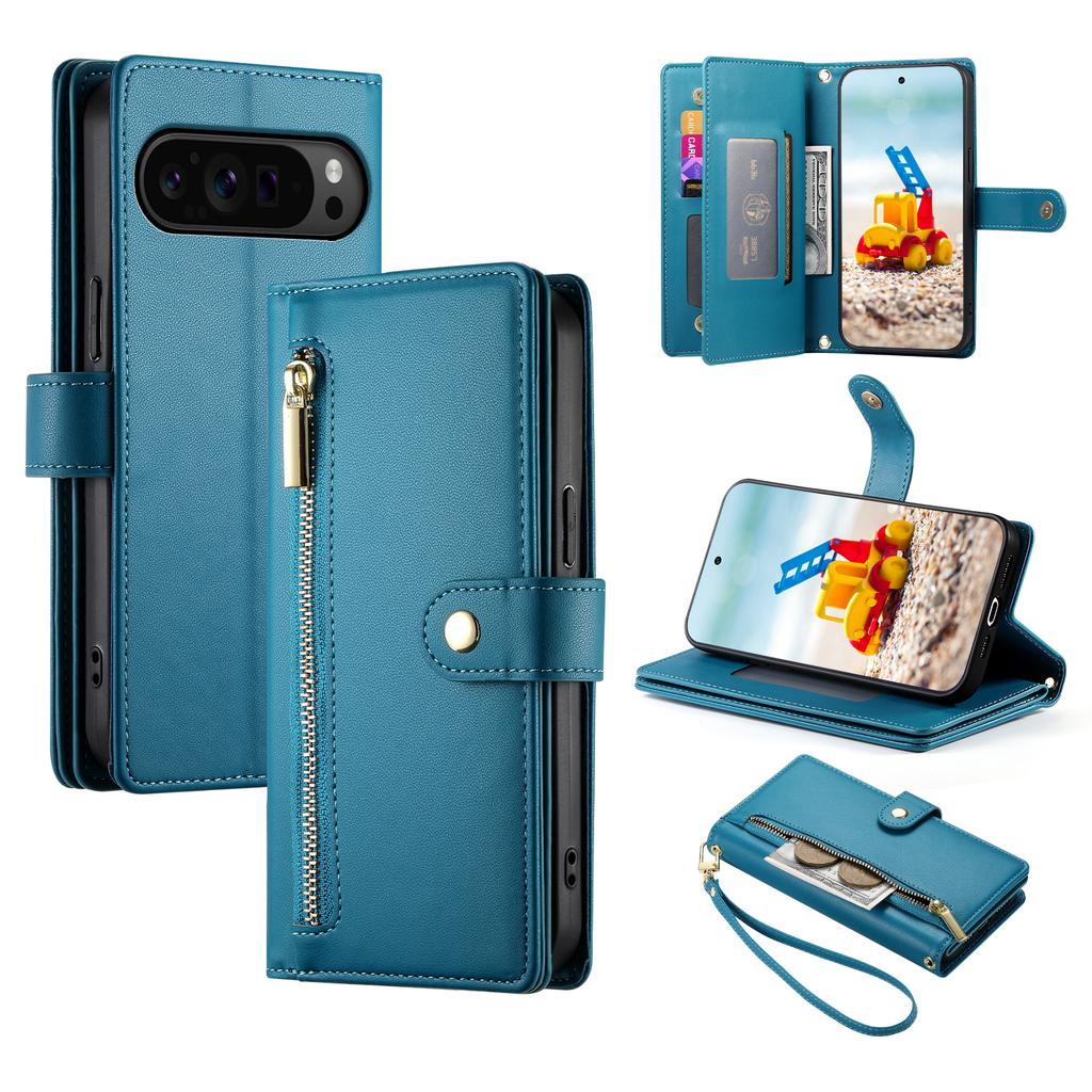 DF-011 For Google Pixel 9 Pro XL Leather Case Zipper Wallet Stand Crossbody Phone Cover