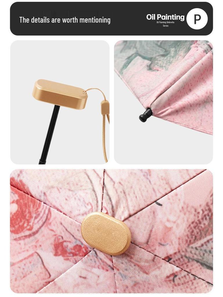 Oil Painting Capsule Umbrella: Five-Fold Mini, Sunny and Rainy Dual-Use, Sunscreen Sunshade with Print Logo