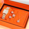 5PCS Fashion Womens Necklace Bracelet Watches Set Women Business Calendar Stainless Steel Quartz Watch Casual Wristwatch