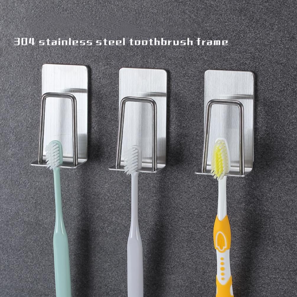 2-piece Stainless Steel Toothbrush Holder - Wall-Mounted, No-Drill Installation, Multi-functional Bathroom Storage Rack