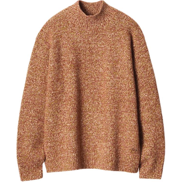 Uniqlo Коллаборация Jw Anderson Осень/Зима 23 Круглый вырез Пуловер Меланж Длинный рукав Вязаный свитер Унисекс свитер Коричневый 461070-26