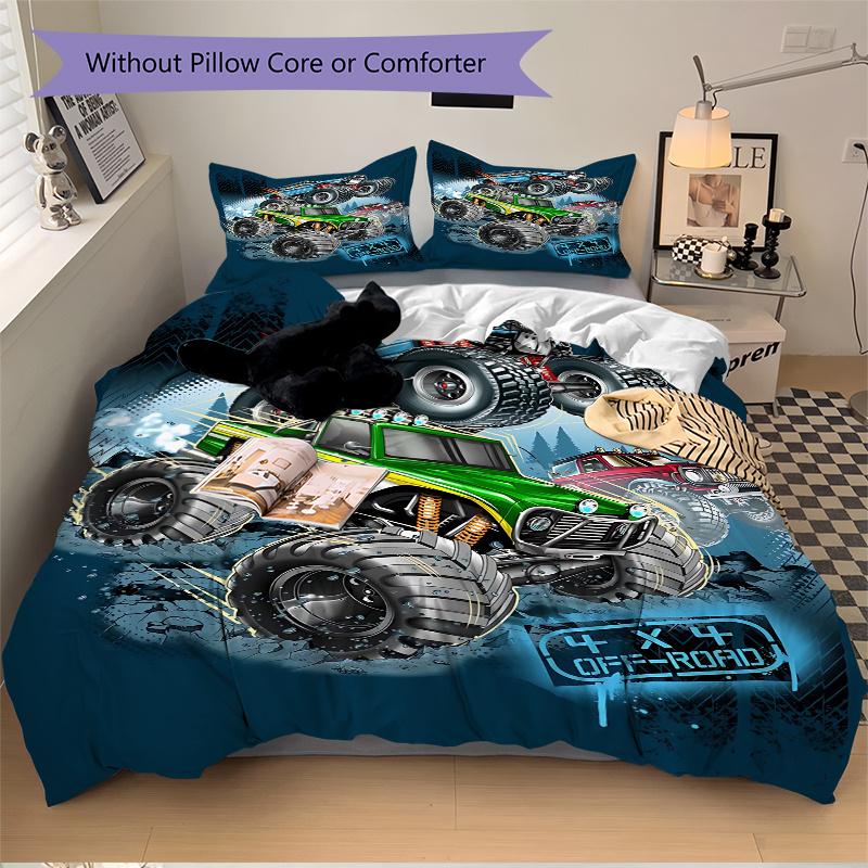 3pcs Off-Road Monster Truck Adventure Home Decor Bedding Set-Universal Three-Piece Suit for Bedroom, Guest Room, Living Room, Hotel-Perfect