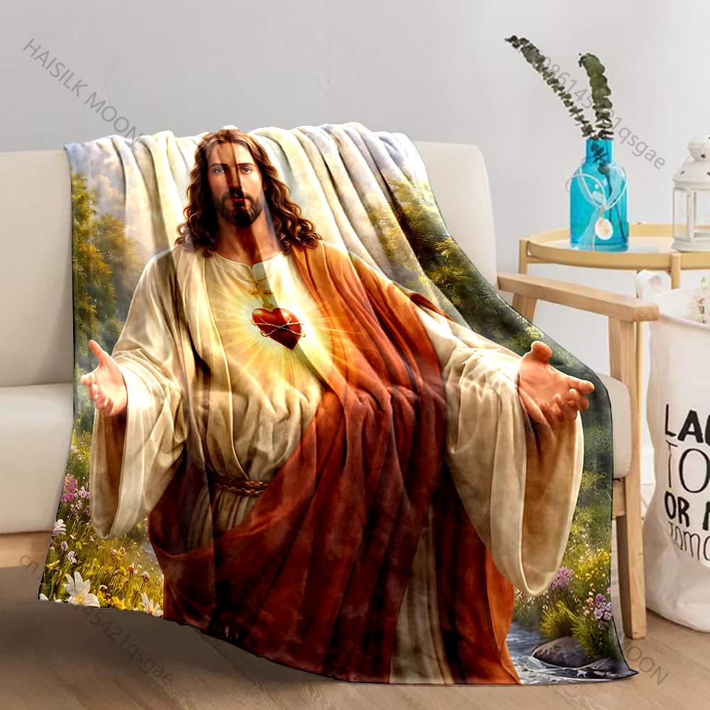 1PC Sacred heart with radiant background Print Believer Pray blanket Warm soft flannel material suitable for all seasons gift