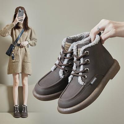 Хлопковая обувь женская зимняя 2024 года, новые бархатные теплые короткие ботинки, универсальные студенческие ботинки с плоской подошвой для отдыха на снегу для женщин