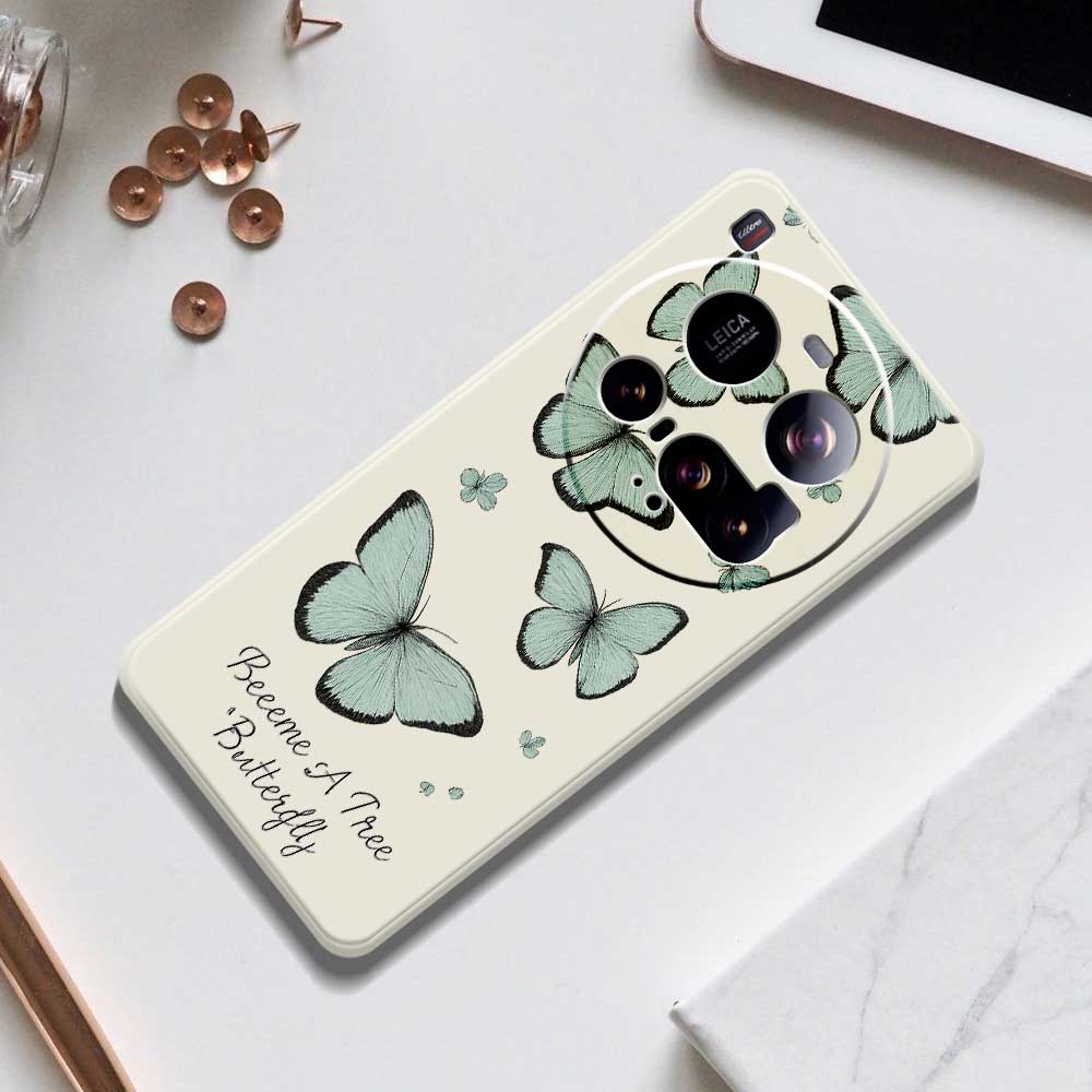 For Xiaomi 15 Ultra Case Green Butterfly Pattern Printing Straight Edge TPU Phone Back Cover