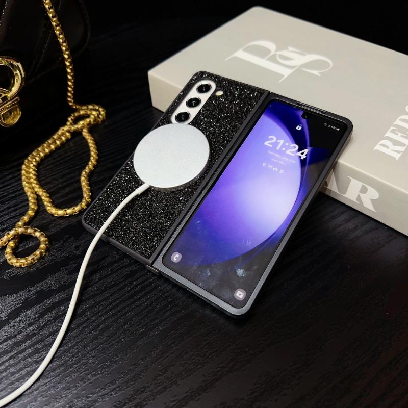 Чехол из блестящей кожи и магнитного пластика для телефона Samsung Galaxy Z Fold 6 5 4 Fold 6 Fold 5 Fold 4 Fold 3 Hard Shell Защитный чехол