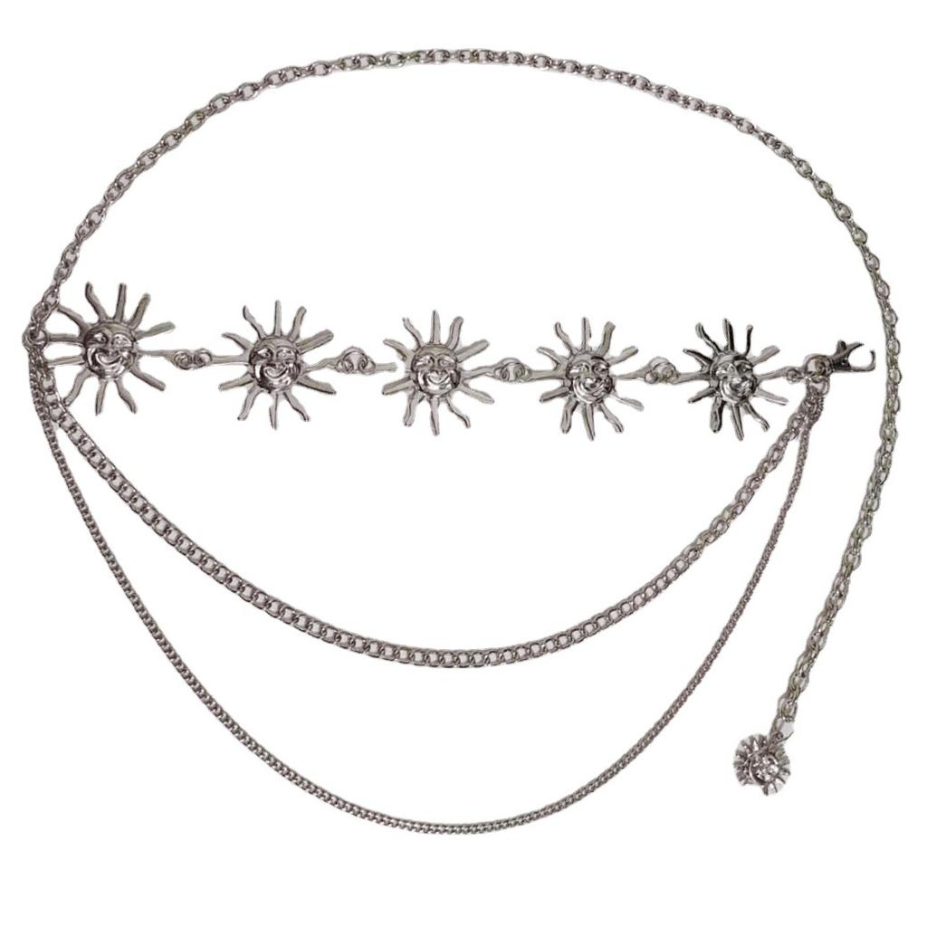Waist Chain for Women Smiling Face Metal Sun Flower Belt Body Chain Adjustable Dress Waist Decoration