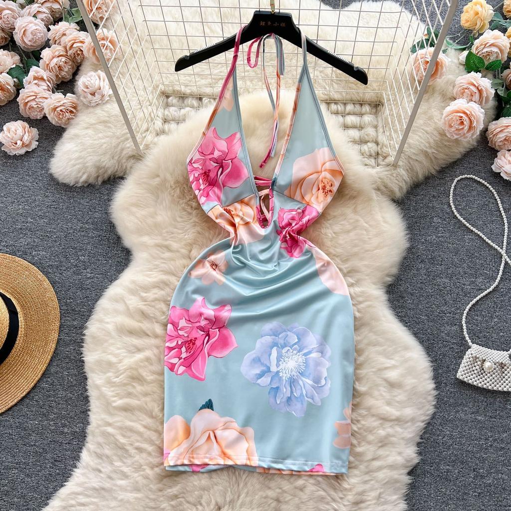 Сексуальное платье на подтяжках с цветочным принтом в стиле Pure Desire, женское платье с лямкой на бретельках без бретелек, дизайн, красивая сумка, юбка на бедрах