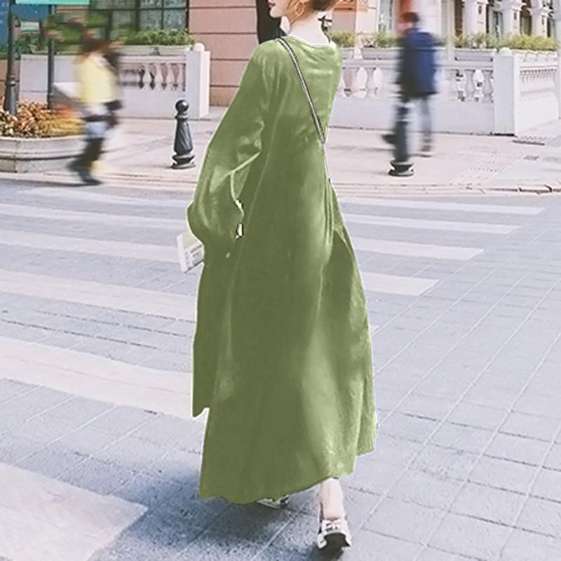 Swing Dress Women - Long Sleeve V-Neck Ruffled Maxi Boho Loose Fit Work To Weekend