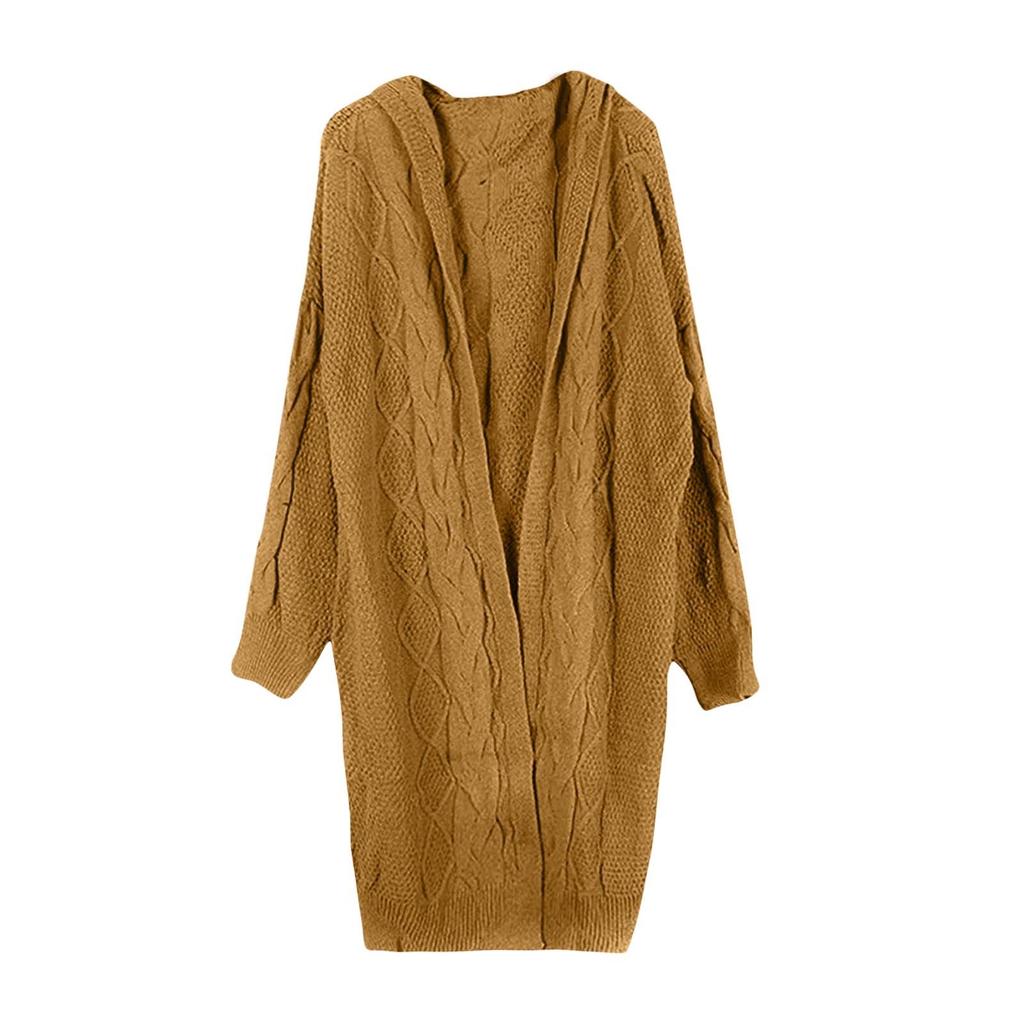 Women's Autumn And Winter Solid Color Loose Knit Sweater Mid-Length Hooded Jacket Sweater