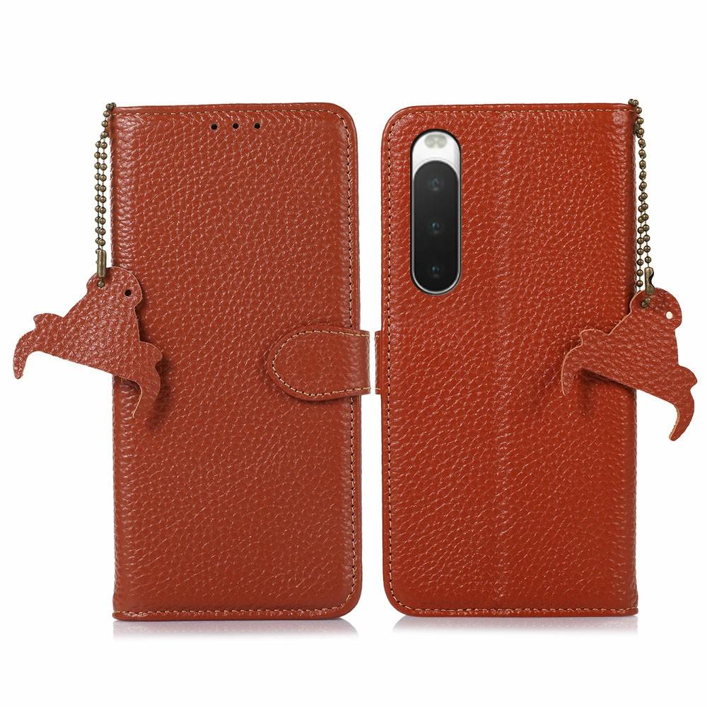 For Sony Xperia 10 IV 5G Case RFID Blocking Genuine Cow Leather Phone Cover Litchi Texture