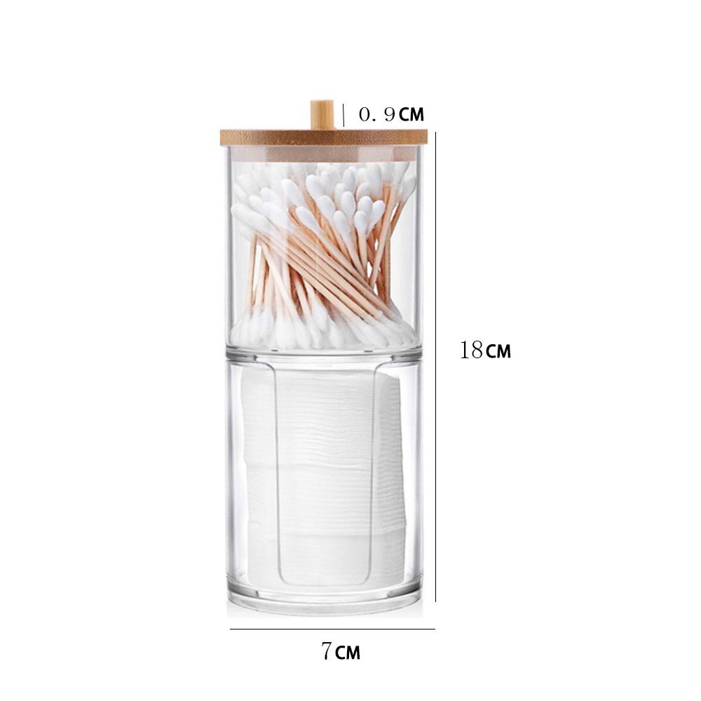 Cotton Swab Organizer Storage Bamboo Cover Acrylic Round Organizer Makeup Storage Box Container Organizadores