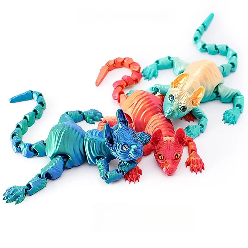 Подарок для мальчика 3D-печатная фигурка кошки сфинкса, реалистичная бесшерстная кошка, милые подарки для мальчика, подвижные игрушки-непоседы для влюбленных, домашний декор