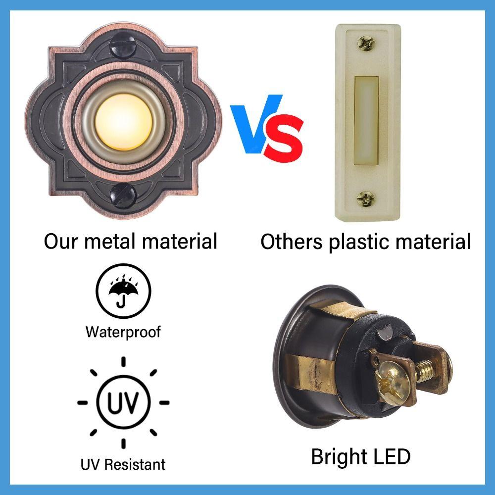 Проводная кнопка дверного звонка со светодиодной подсветкой, универсальный металлический дверной звонок, для дома