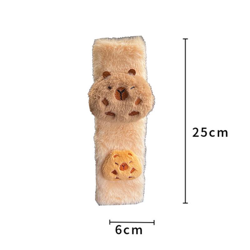 New Cute Cartoon Capybara Universal Car Seat Belt Cover Imitation Rabbit Fur Long Plush Auto Safety Shoulder Pad For Kids Ladys