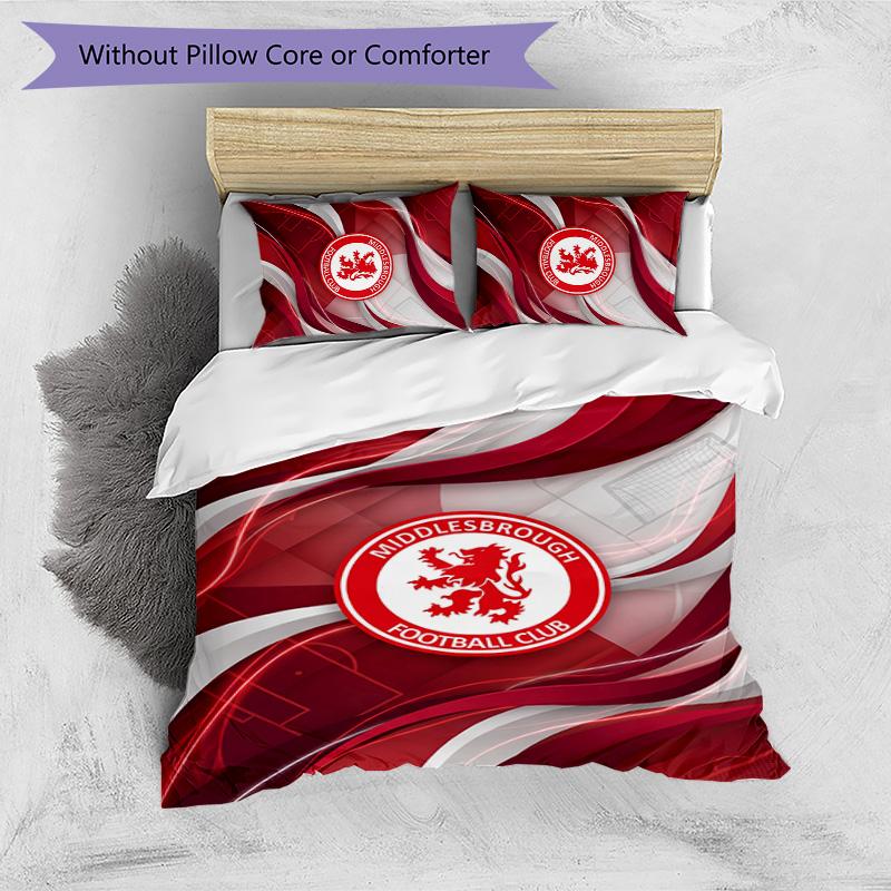 Middlesbrough Football Printed 3 Pieces Bedding Set, Comfortable Skin Friendly Bedroom Duvet Cover Set