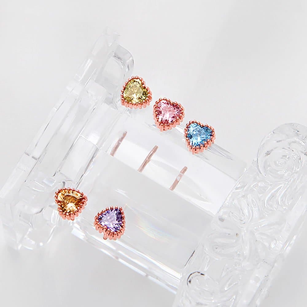 [1+1] 14K Gold Pin Birthstone Color Heart Piercing (Choose 1 of 12) (Sold Individually)
