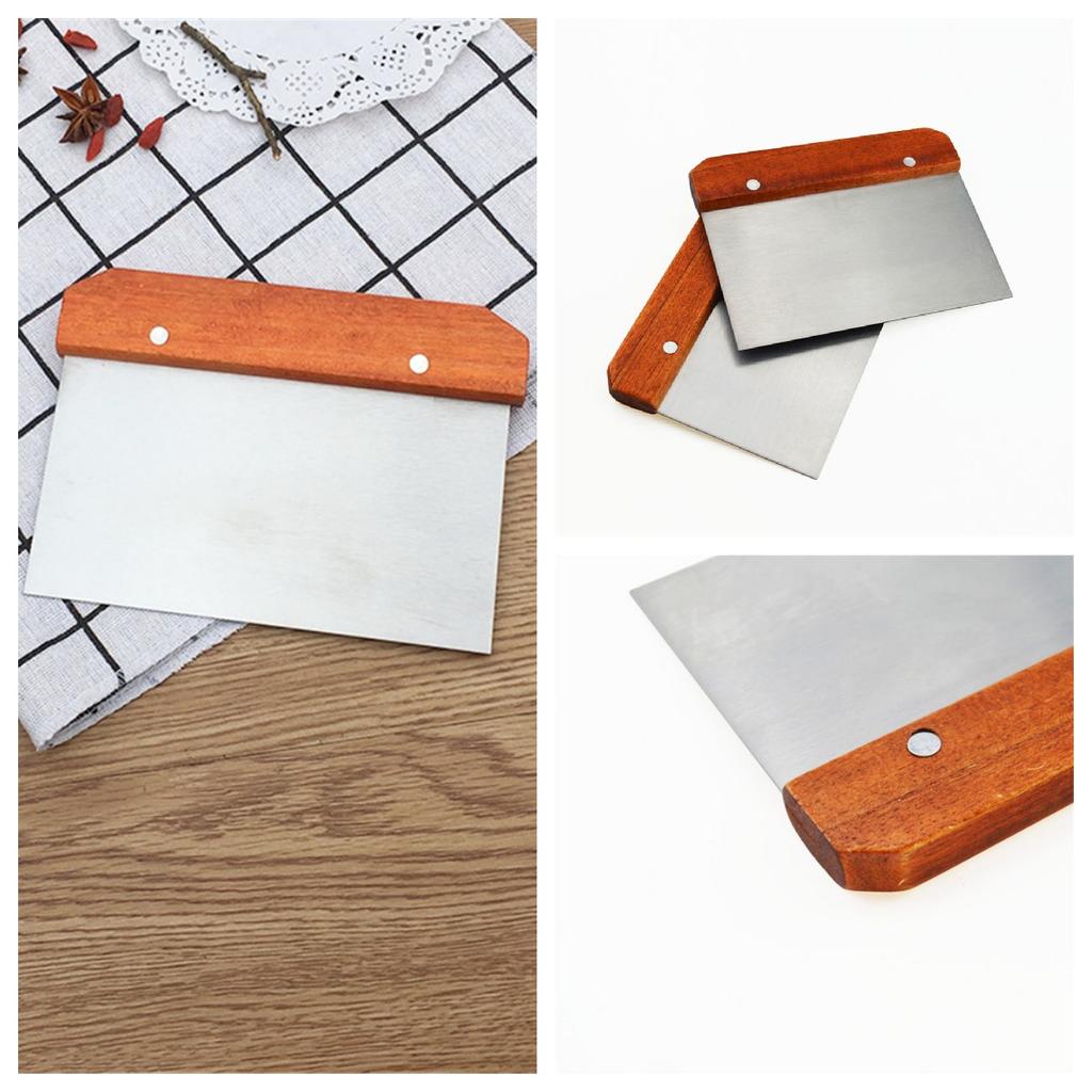 2x Chopper Scraper Dough Cutter Stainless Steel Wood Handle Spatula 15.5x11.2cm