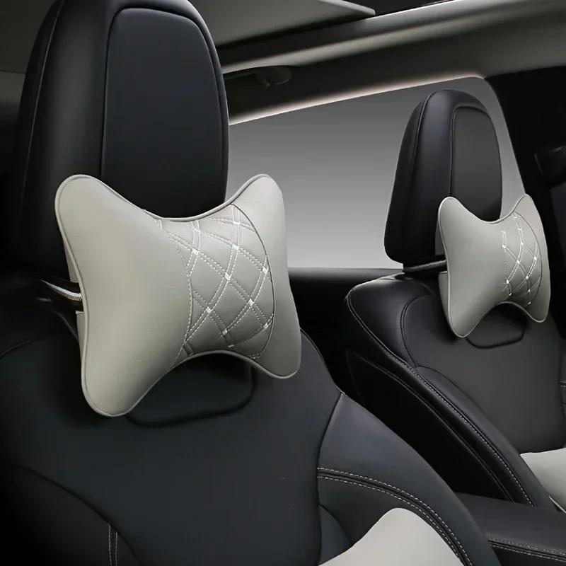 1pcs Car Neck Pillows Both Side Pu Leather Pack Headrest For Head Pain Relief Filled Fiber Universal Car Pillow