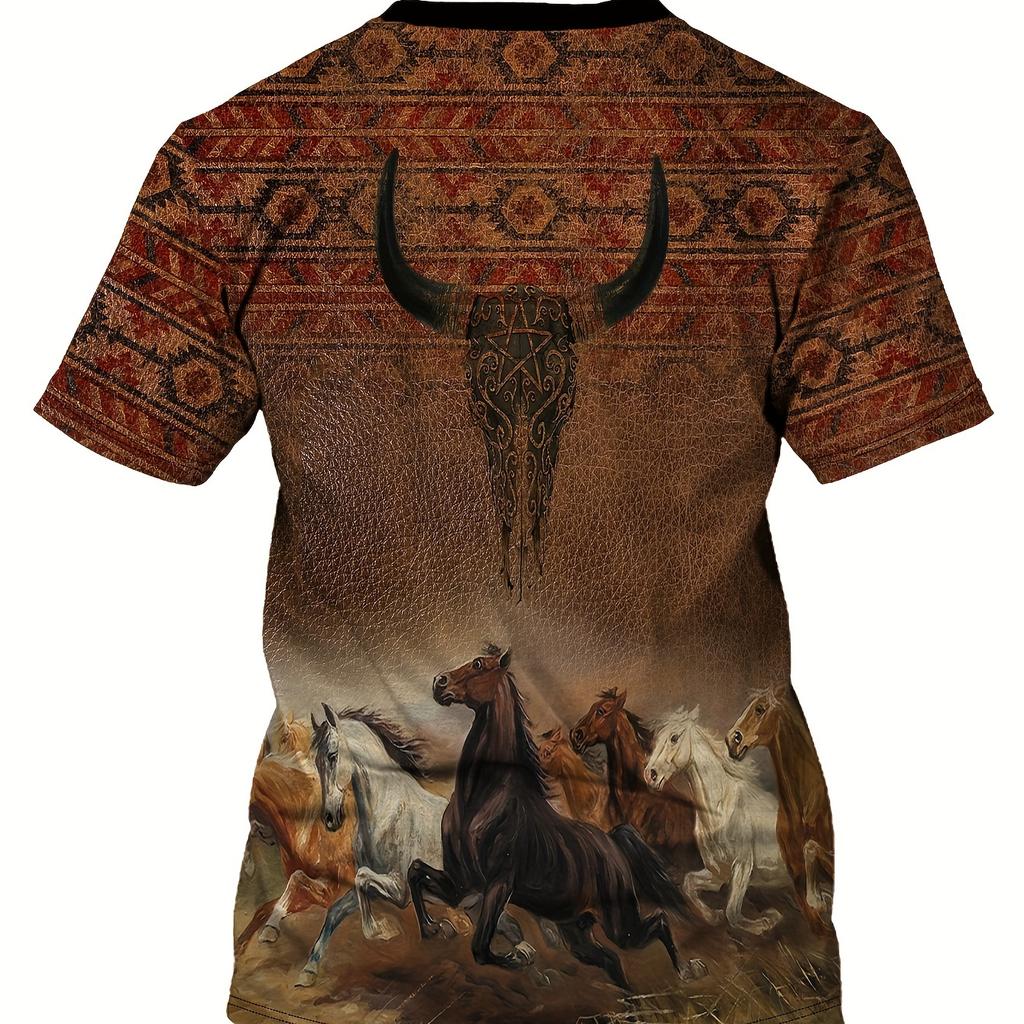 Мужская футболка с коротким рукавом и круглым вырезом с 3D-принтом «Бегущие лошади», повседневная летняя футболка для повседневной носки и отдыха на курортах