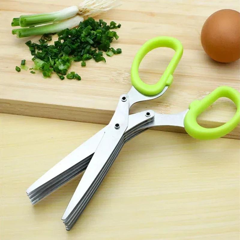 Multi-functional 3/5Layers Kitchen Scissors Stainless Steel Pepper Shredded Chopped Scallion Cutter Herb Spices Cooking Tool