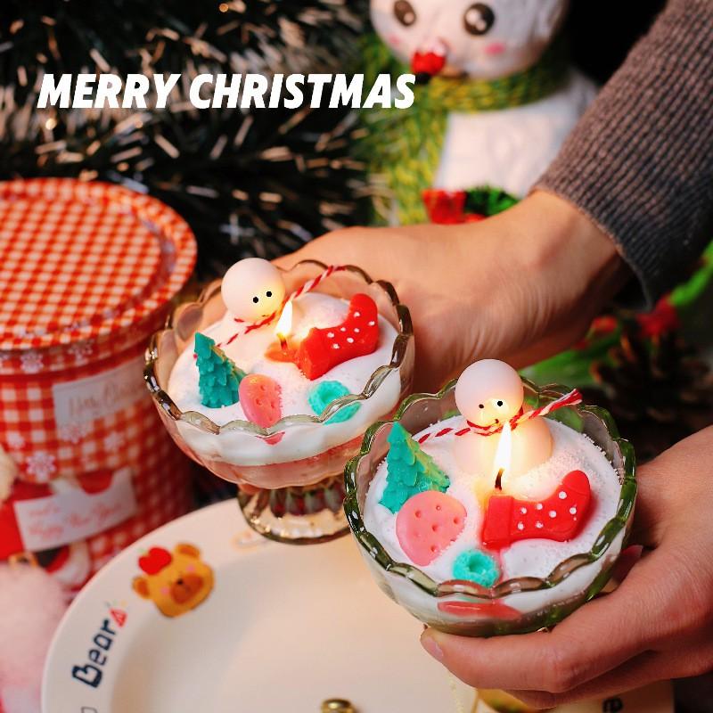Handmade Scented Candle In Glass Jar Shaped Like Mini Dessert Cake Christmas Gift Box Wedding Favor