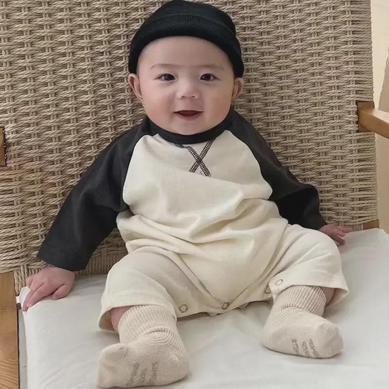 Stylish Long-Sleeve Korean Newborn Jumpsuit for Boys & Girls - Comfortable Spring/Autumn Wear