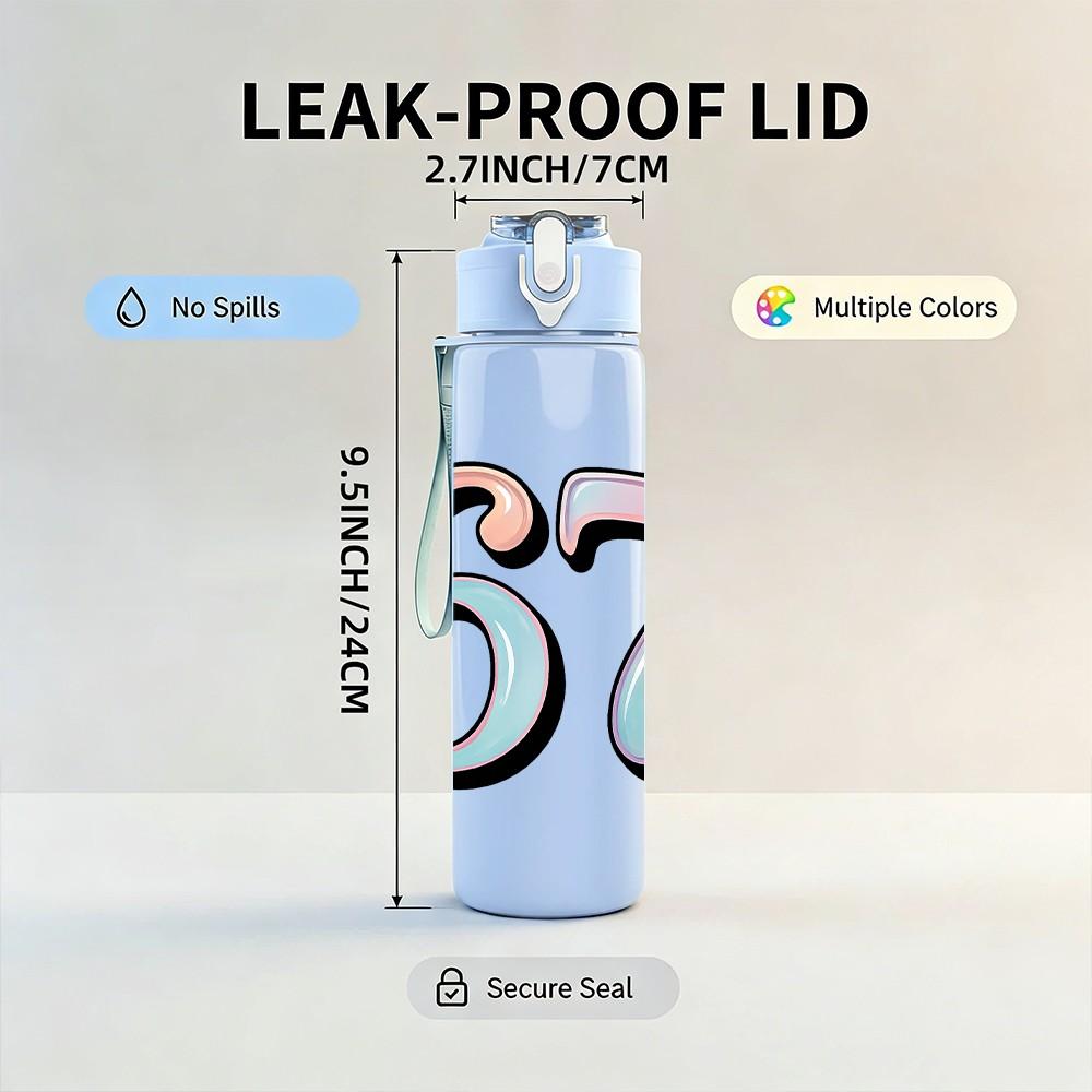 1PC Shiny Glitter Number 67 Pattern 750ml Color Plastic Sports Water Bottle Leakproof Flip Straw Lid Suitable for Sports Office Home Use