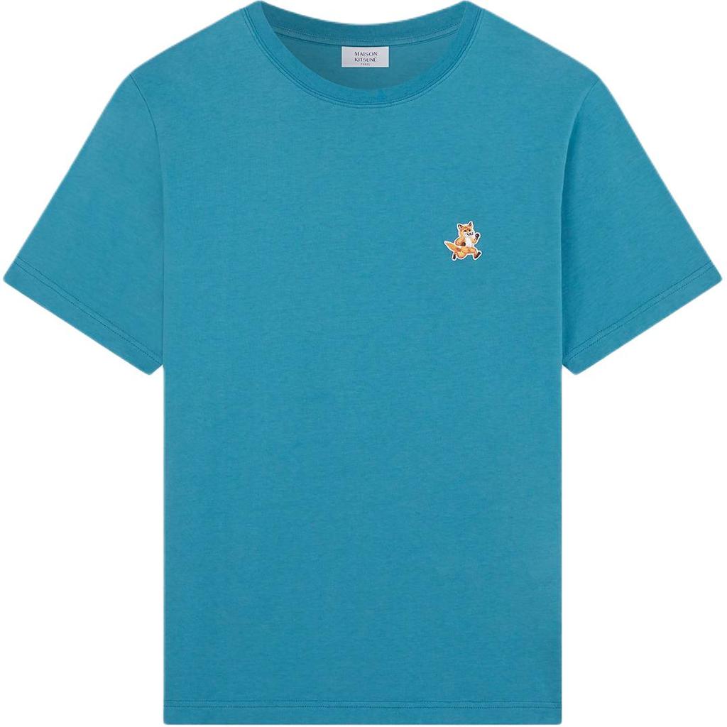 Maison Kitsune Patch Comfortable Solid Color Crew Neck Short Sleeve T-Shirt Men Tops Light-Blue MM00125KJ0008-P456