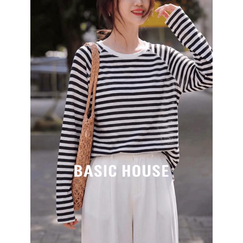 Базовая полосатая женская футболка с длинным рукавом Basic House