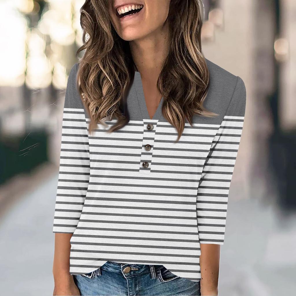 Женская мода повседневный свободный топ с рукавом 3/4 и круглым вырезом