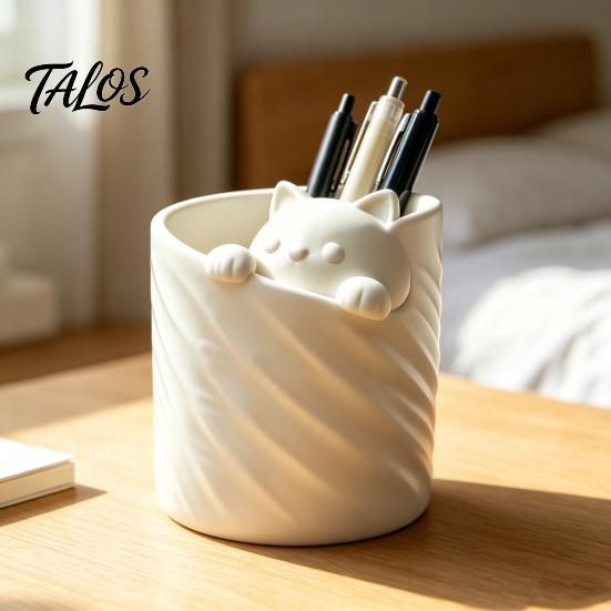 Talos 3D-печатный держатель для ручек, форма кошки, большая вместимость, полый ствол, настольный органайзер для гелевых ручек, карандашей, кистей для макияжа, милый декор в девичьем стиле, подарок