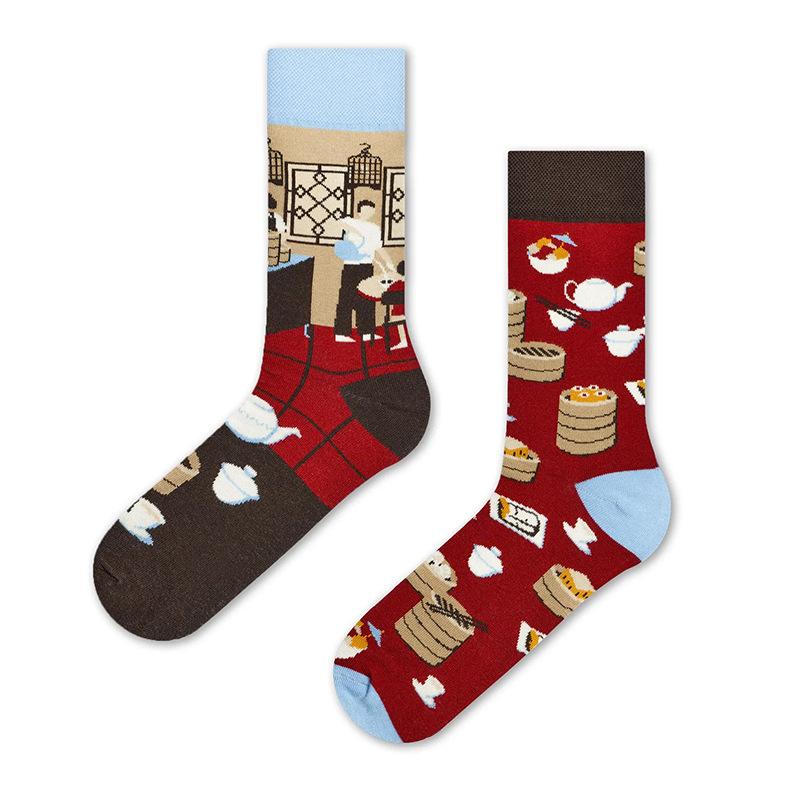 Creative and Fun Cartoon AB Trendy Asymmetric Mandarin Duck Men's and Women's Cotton Socks Medium High Socks