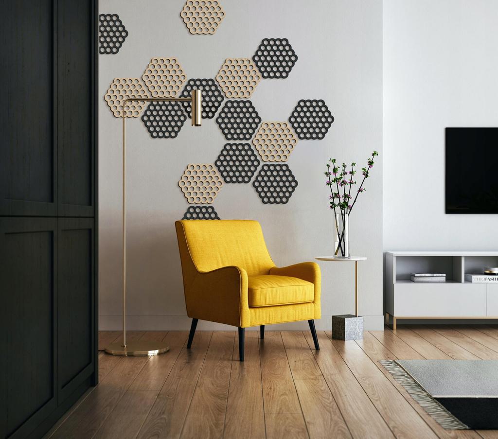 Wooden hexagon wall panel Wooden wall panel Openwork wall decorations