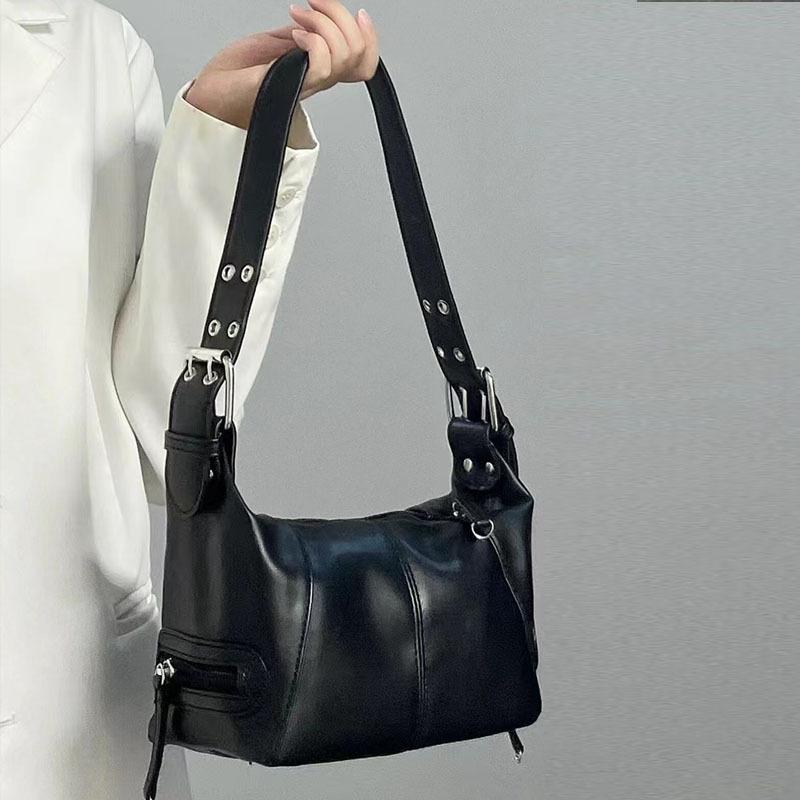 Underarm Bag Women's Bag Cool Drag Style Single Shoulder Underarm Stick Bag  Leather Zipper Single Shoulder Handbag