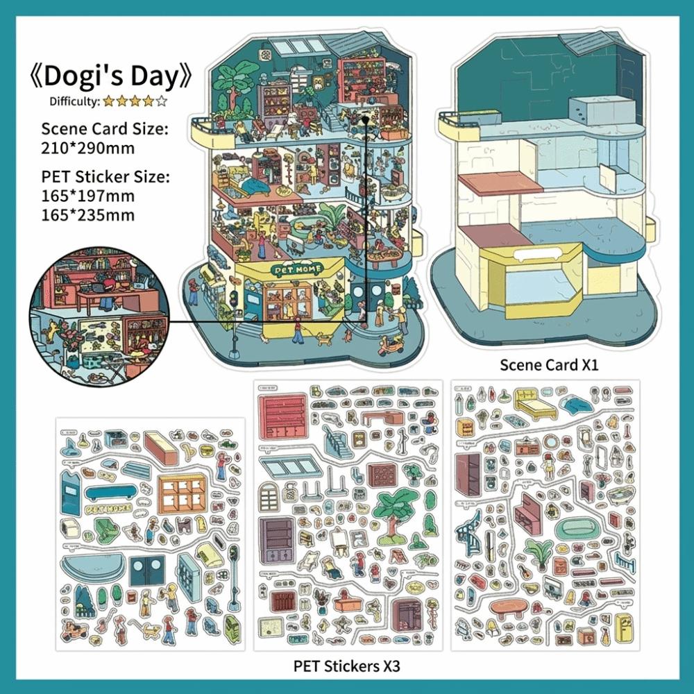 1 Scene Card 3 Sticker Sheets Layered Scene DIY Sticker Set Scrapbook Stickers DIY Craft